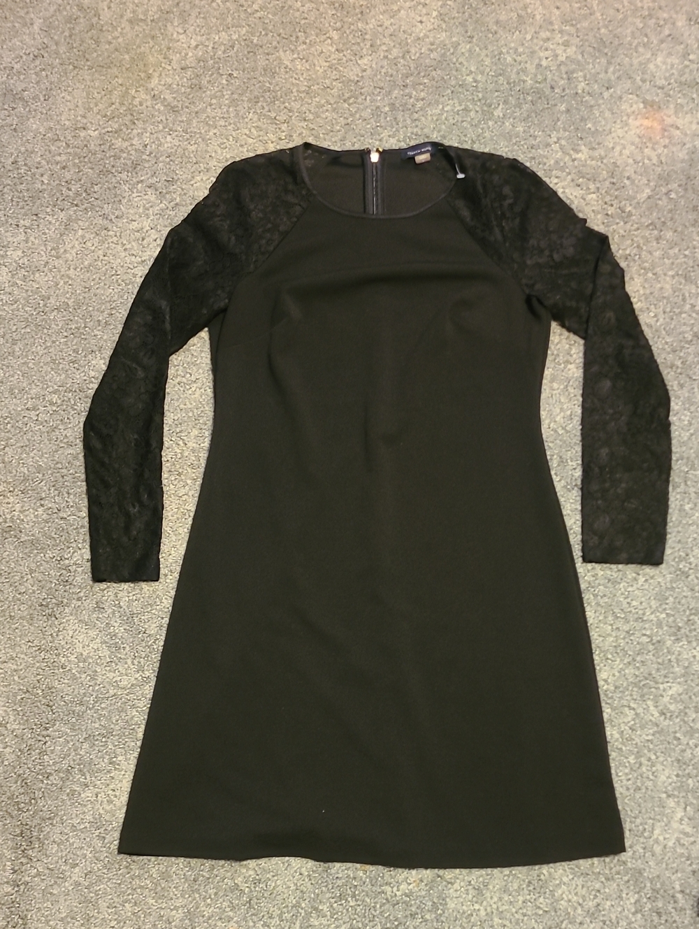 Tommy Hilfiger Black Long Sleeve Lace-Sleeve Shift Dress